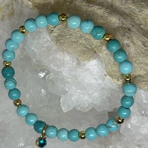 Turquoise Beaded Mini Stretch Bracelet Gold Accents. The Yogi Stretch Collection